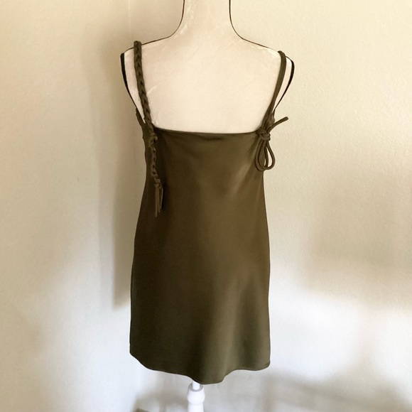 House of Harlow 1960 Satin Slip Dress w/Braided Strap Olive Green M - Picture 4 of 7
